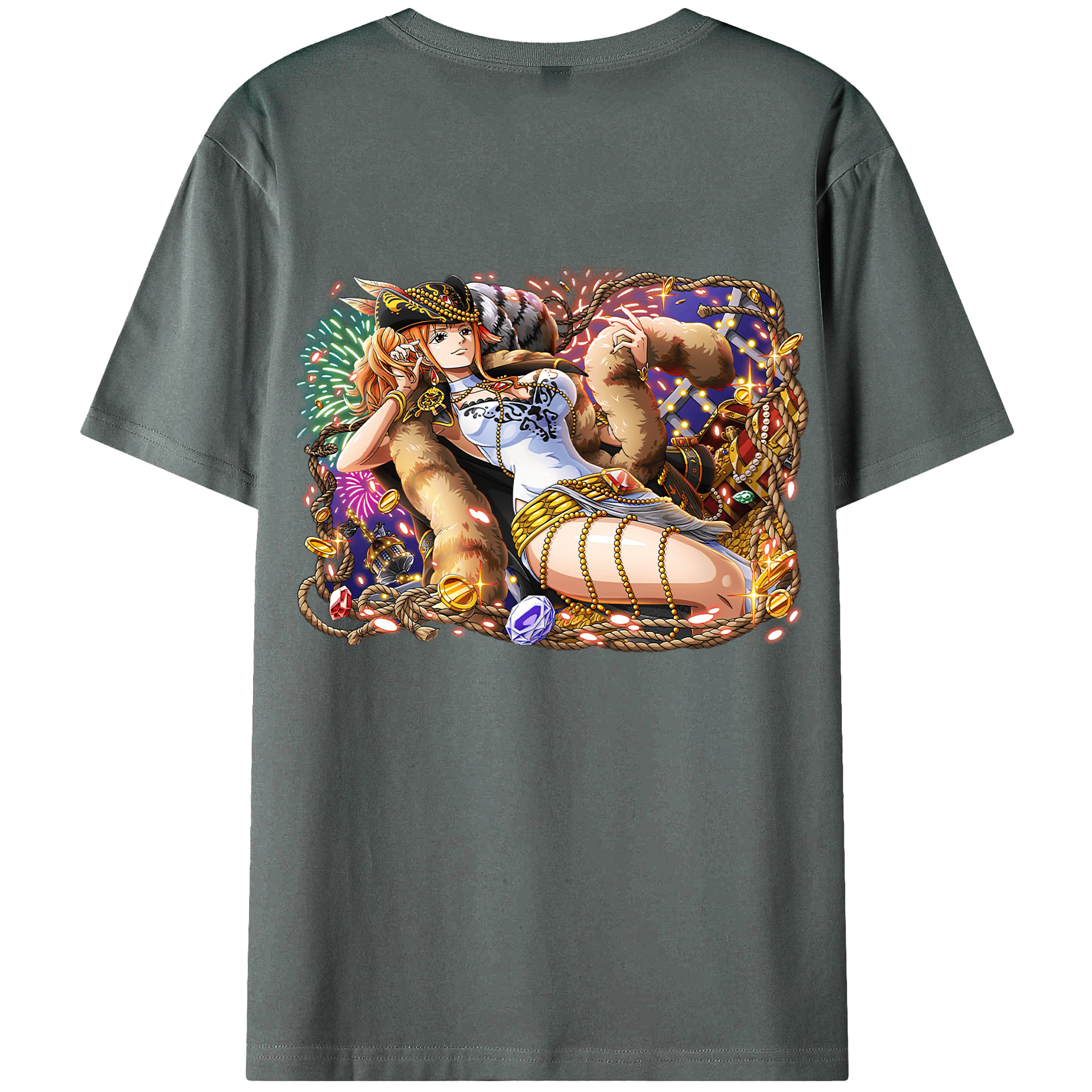 （画像用） ワンピース ナミ ONE PIECE Nami 綿100％ メンズ半袖Tシャツ（バックプリント） 通気性